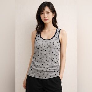 Lucky Brand Gray Blue Star Print Tank Top Size M Sleeveless Scoop Neck